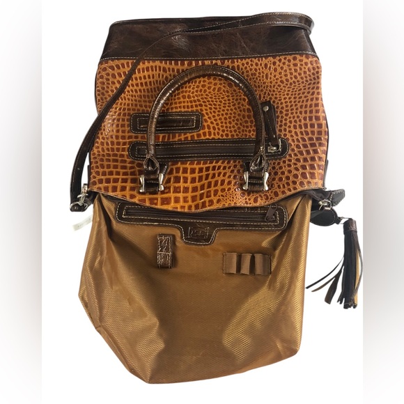 Women's Madi Claire Three-Toned Brown Crocodile Embossed Genuine Leather Bag. - Picture 8 of 16